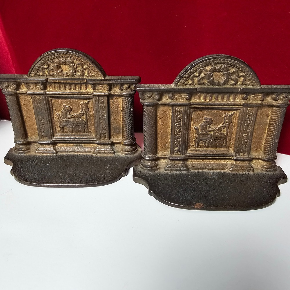 Bradley & Hubbard Penelope at Her Loom Cast Iron Bookends Pair Bronze Finish